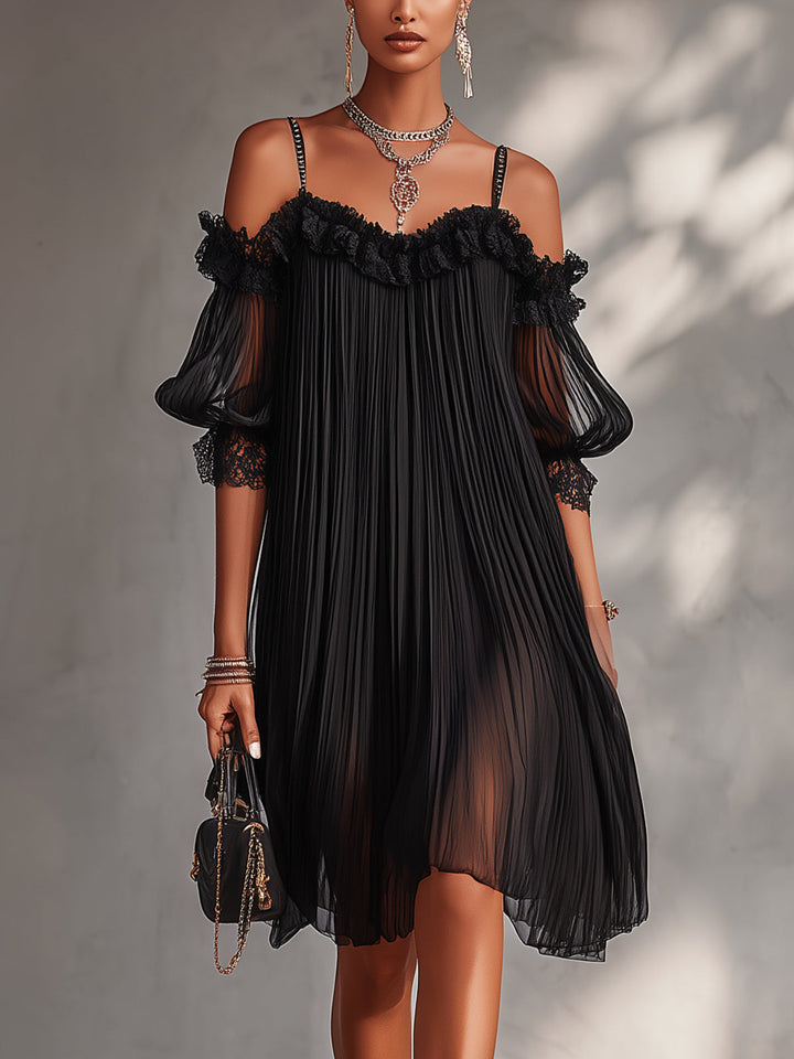 Vittoria | Off-Shoulder Lace Trim Mini Dress