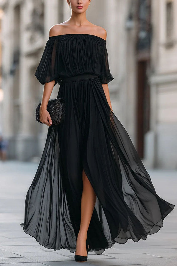Brielle | Pleated Off-Shoulder Maxi