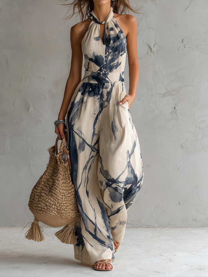 Hanabi Ink Wash Print Wide Leg Jumpsuit