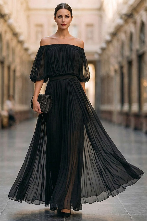 Brielle | Pleated Off-Shoulder Maxi