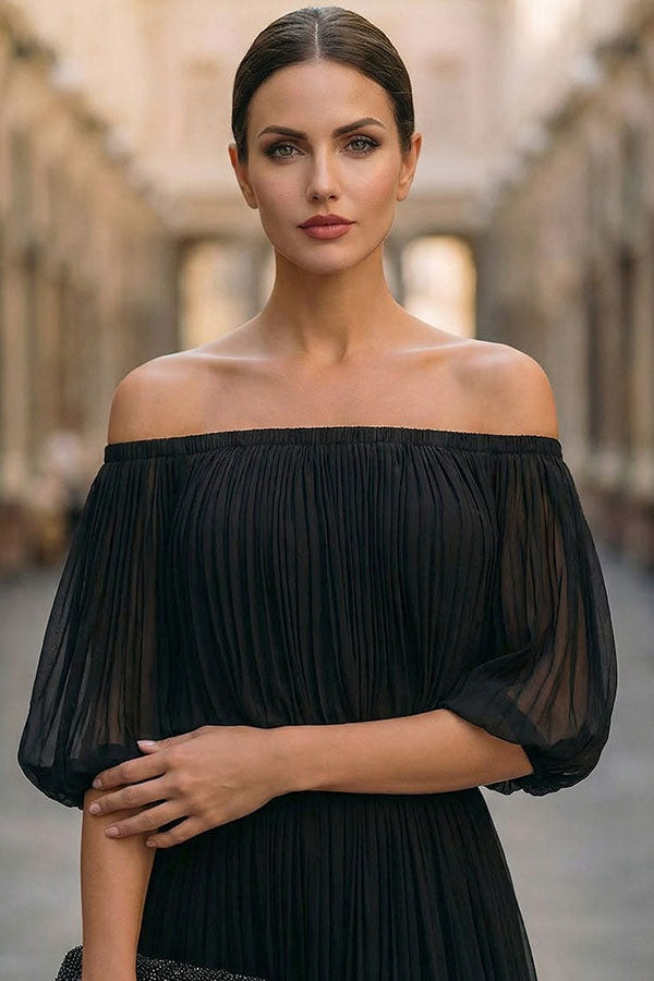 Brielle | Pleated Off-Shoulder Maxi