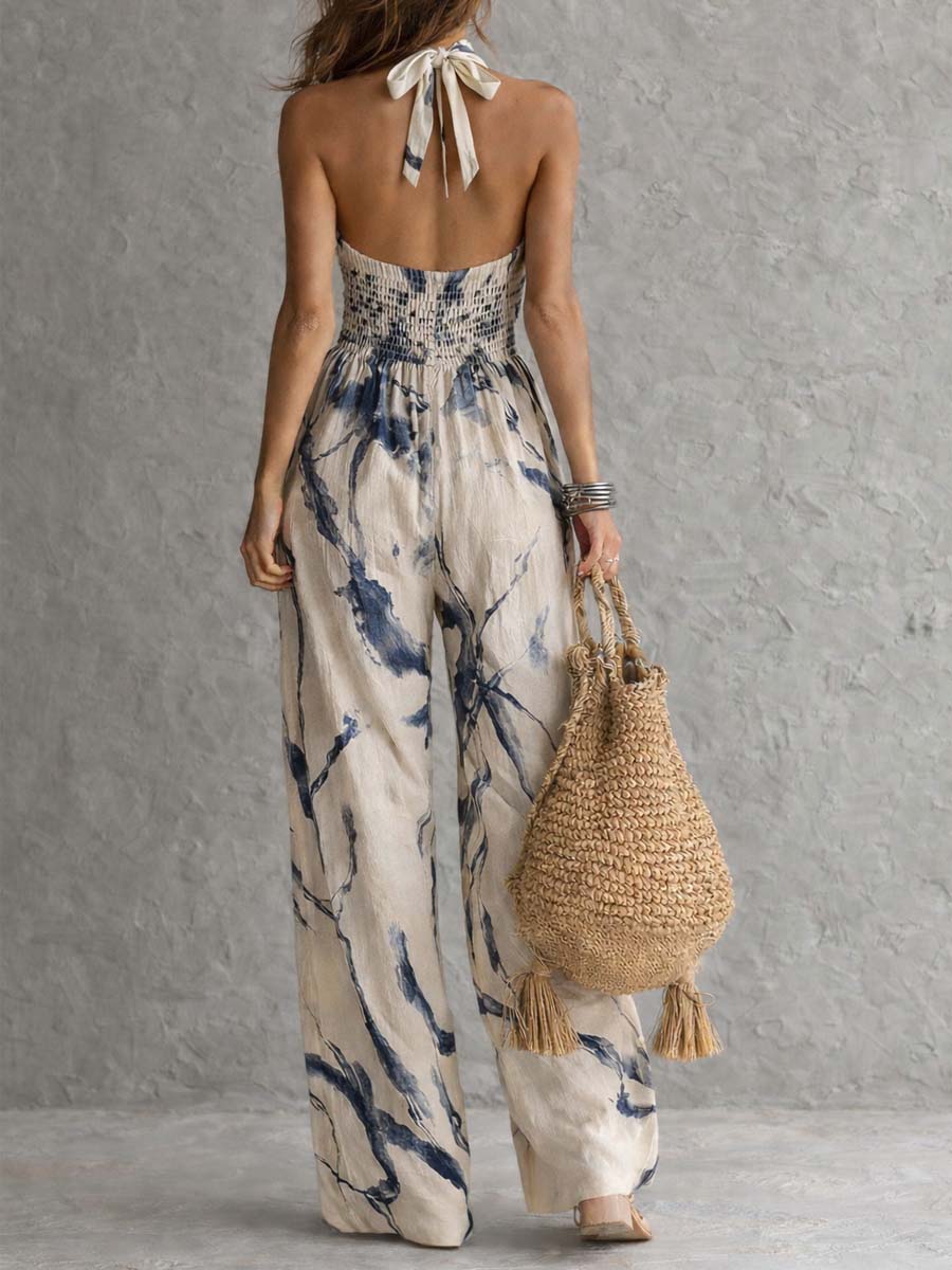 Hanabi Ink Wash Print Wide Leg Jumpsuit