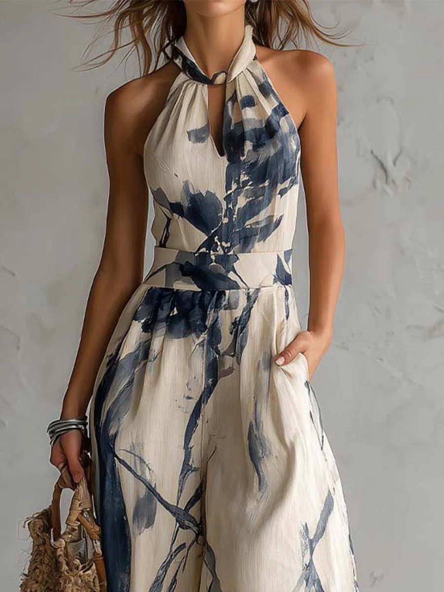 Hanabi Ink Wash Print Wide Leg Jumpsuit