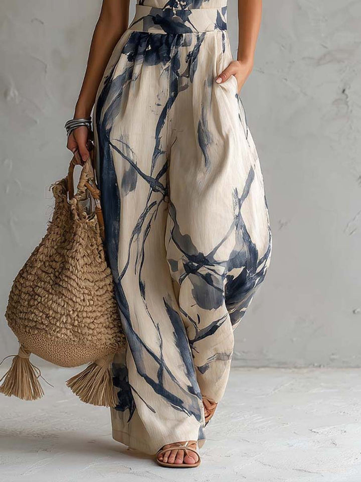 Hanabi Ink Wash Print Wide Leg Jumpsuit