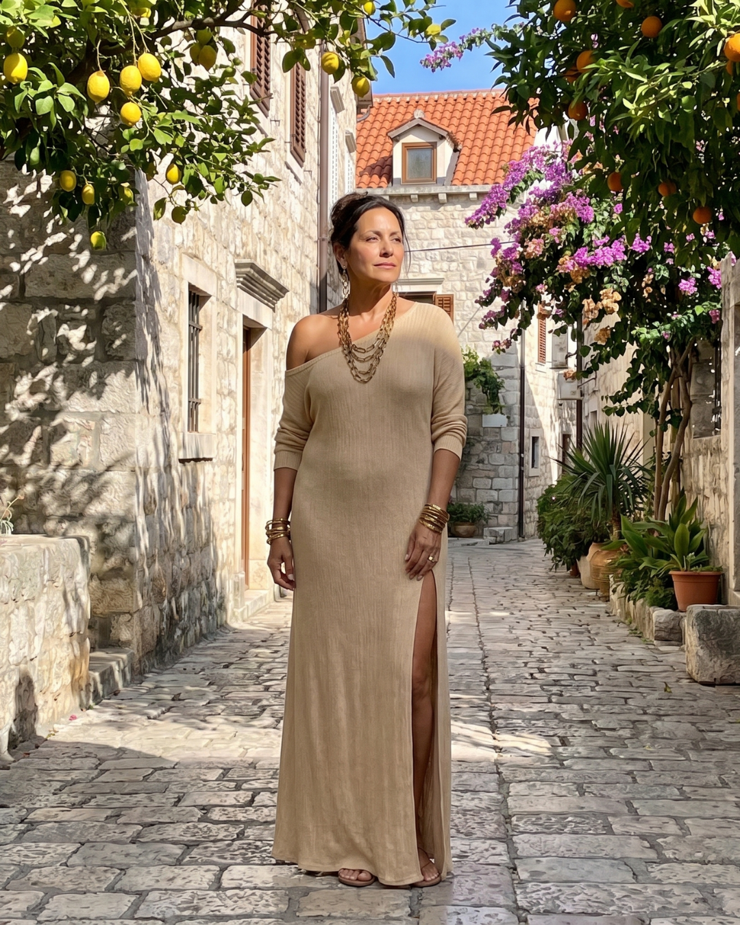 Asterelle | One Shoulder Side Slit Flowing Dress