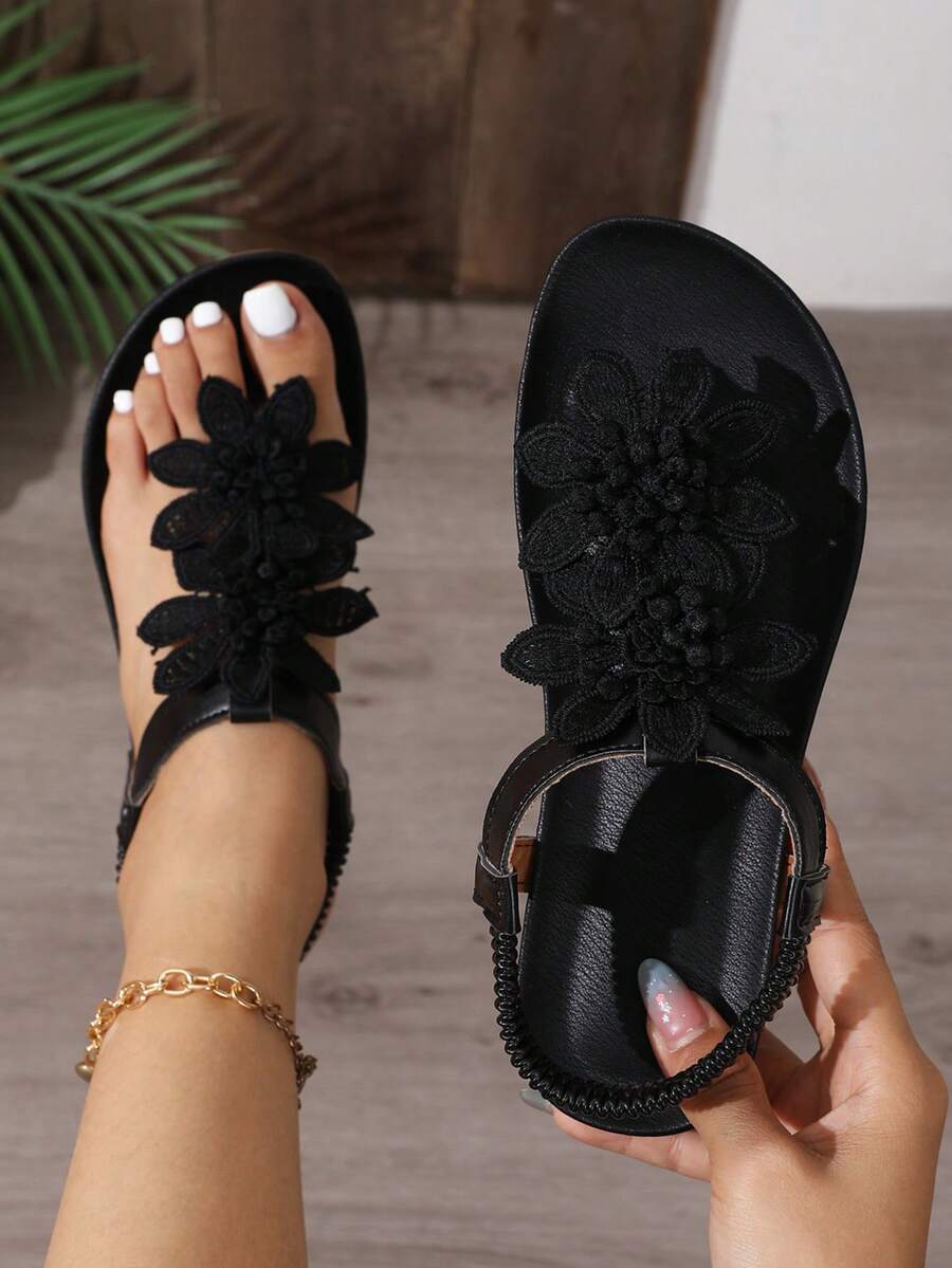 Florette | Flower Appliqué Sandals