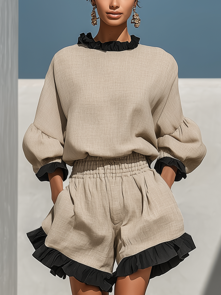 Sandrine | Ruffle Trim Blouse Set