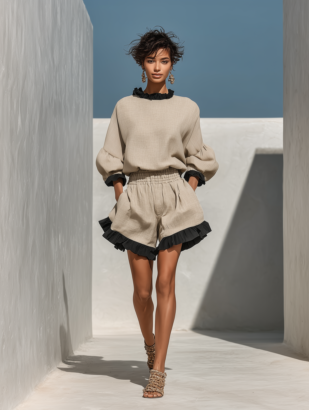 Sandrine | Ruffle Trim Blouse Set