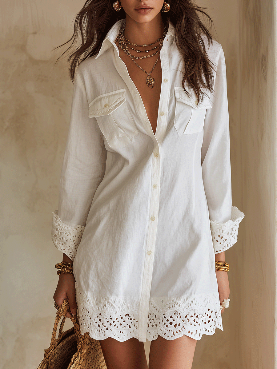 Riviera | Eyelet Hem Shirt Mini