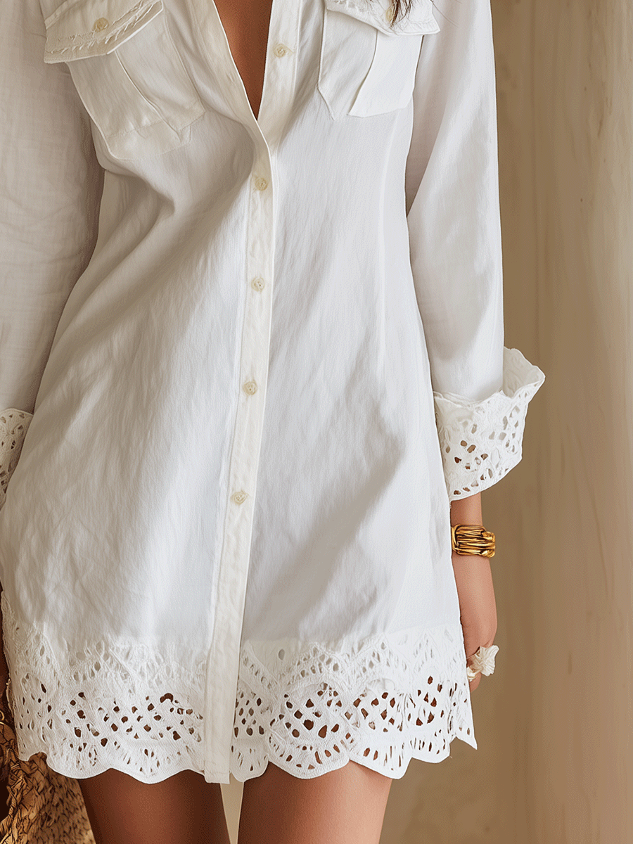 Riviera | Eyelet Hem Shirt Mini