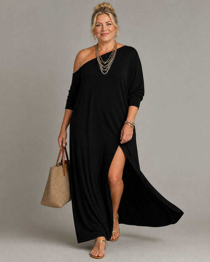 Asterelle | One Shoulder Side Slit Flowing Dress