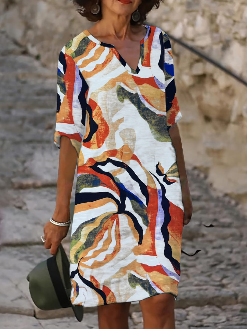 Vera | Abstract Print V-Neck Dress