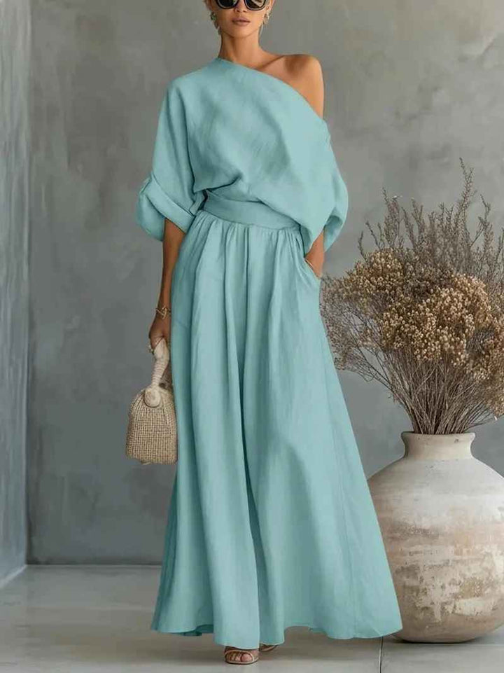 The Lisette | Off-Shoulder Tapered Pant Set