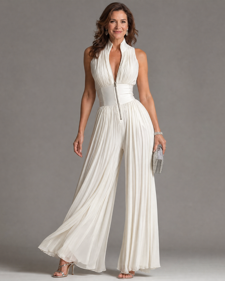 The Zahara | Pleated Halter Wide-Leg Jumpsuit