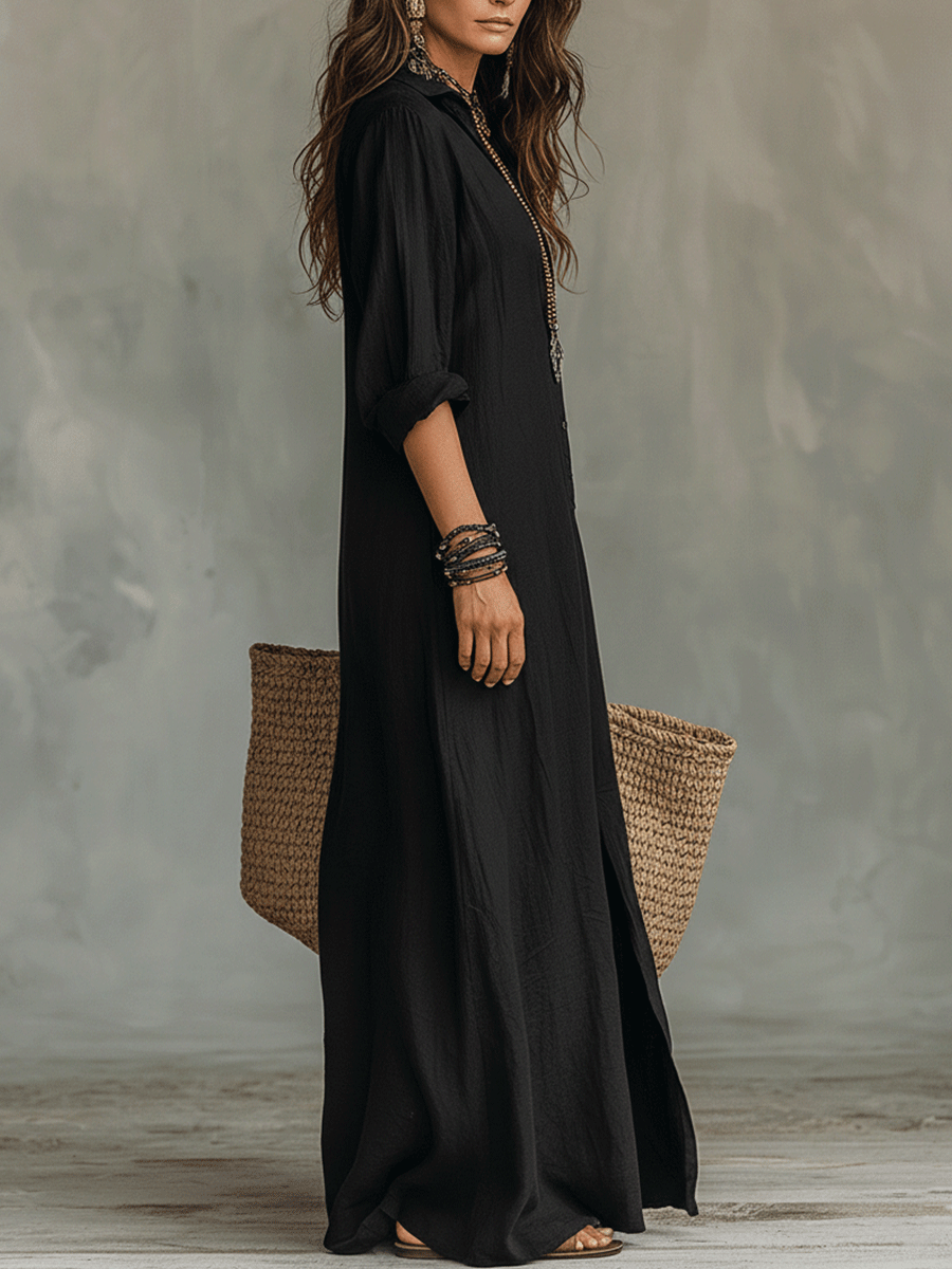 Noir | Button-Front Boho Maxi