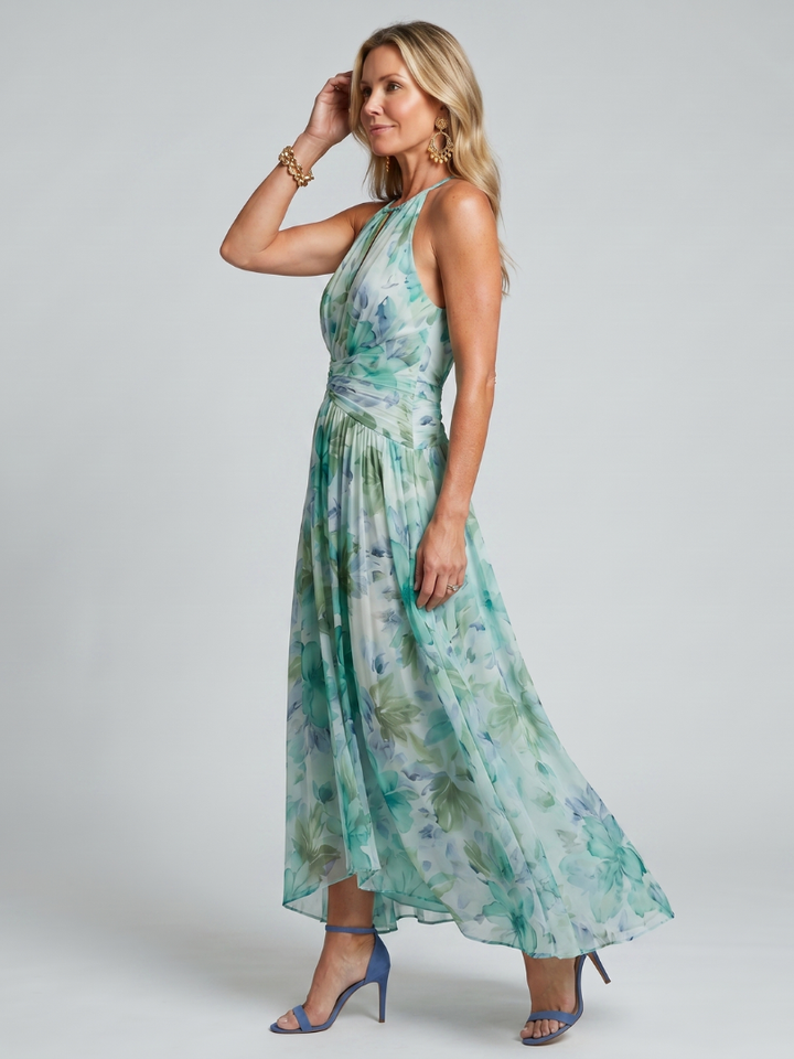 The Portia | Pleated Halter Floral Midi Dress