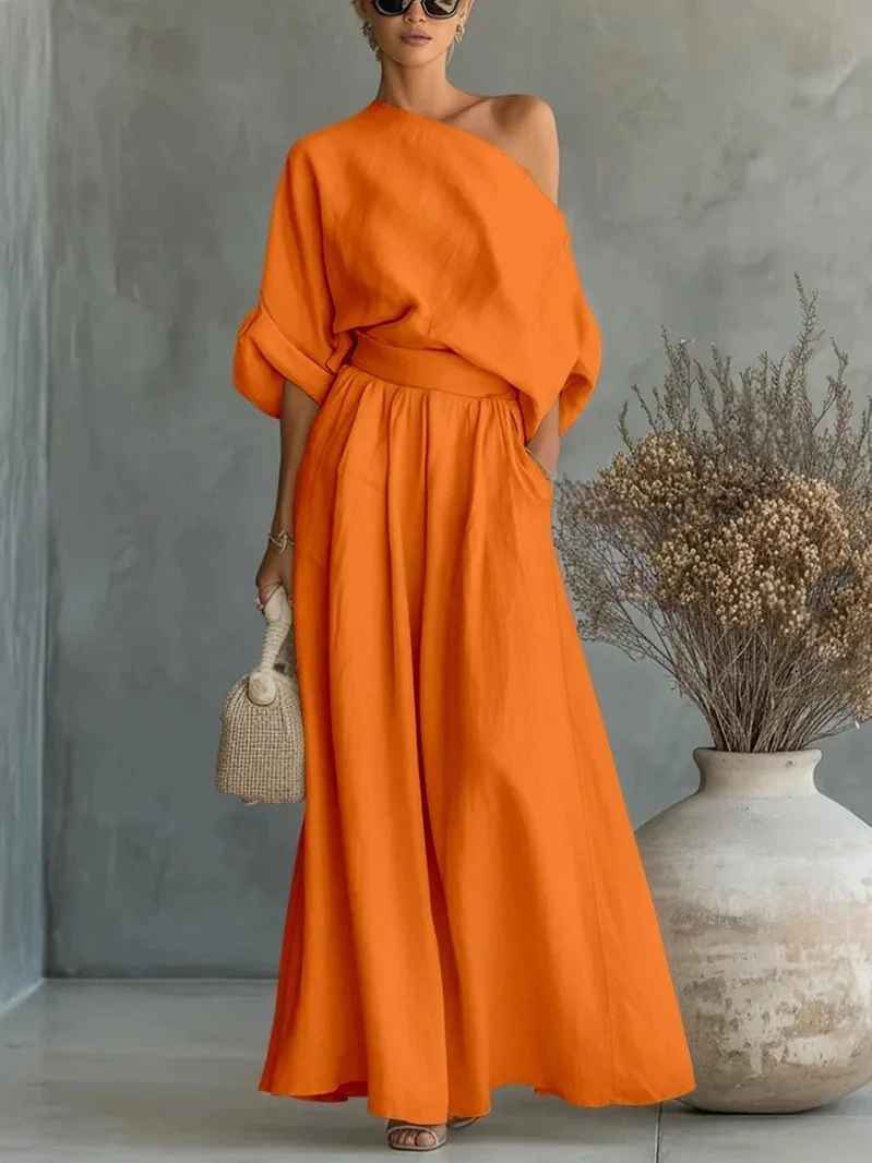 The Lisette | Off-Shoulder Tapered Pant Set