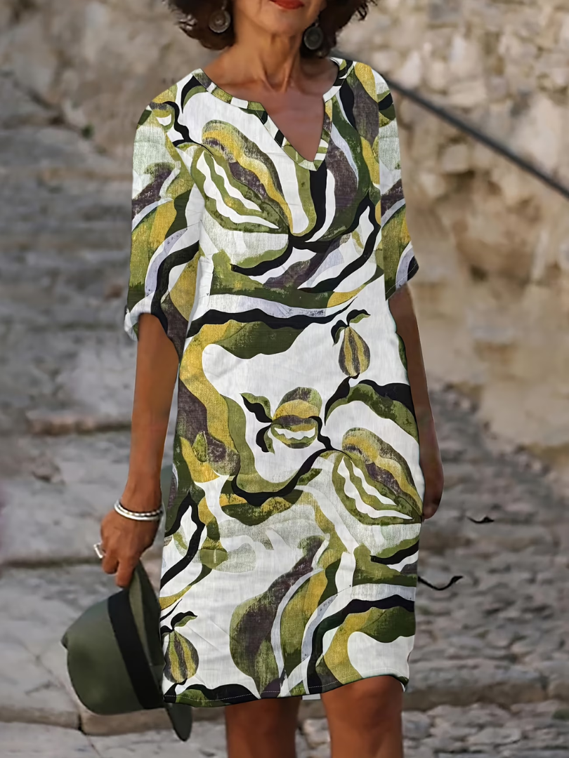 Vera | Abstract Print V-Neck Dress
