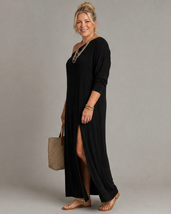 Asterelle | One Shoulder Side Slit Flowing Dress