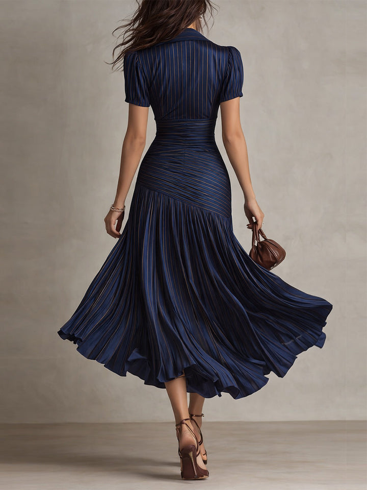 The Adrienne | Retro Striped Satin Midi Dress