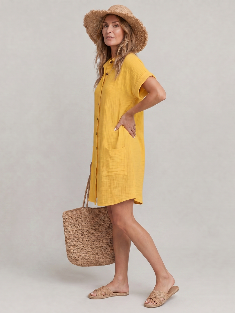 The Lena | Short Sleeve Pocket Knee-Length Dress