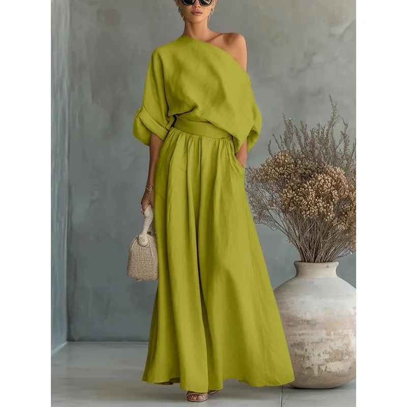 The Lisette | Off-Shoulder Tapered Pant Set