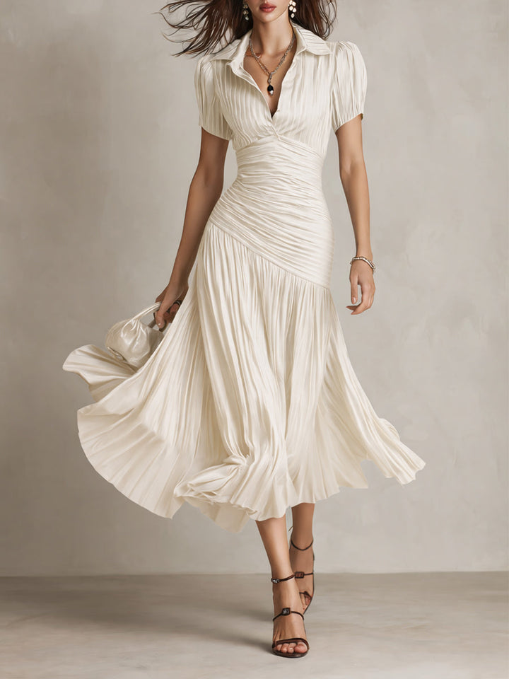 The Adrienne | Retro Striped Satin Midi Dress