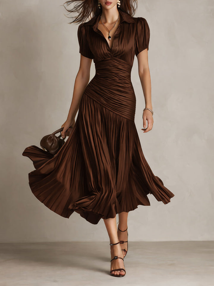 The Adrienne | Retro Striped Satin Midi Dress