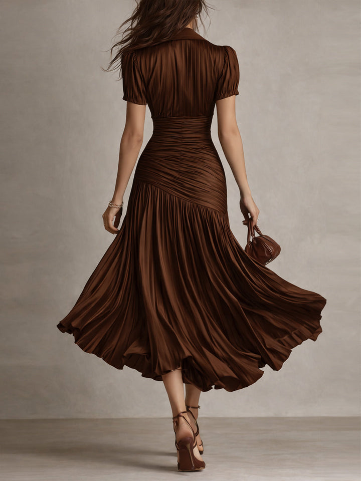 The Adrienne | Retro Striped Satin Midi Dress
