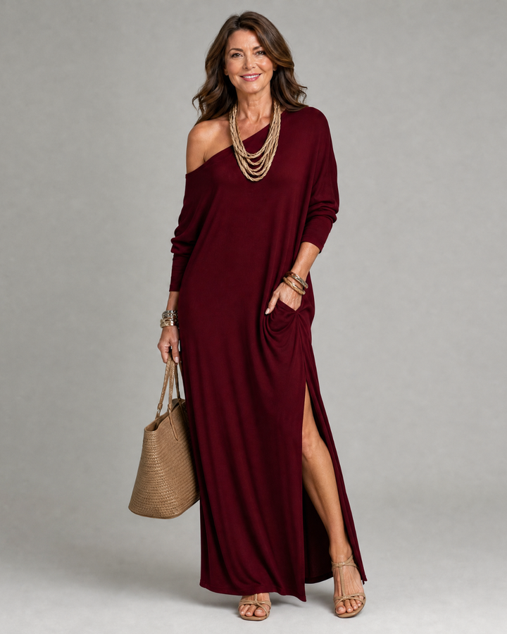Asterelle | One Shoulder Side Slit Flowing Dress