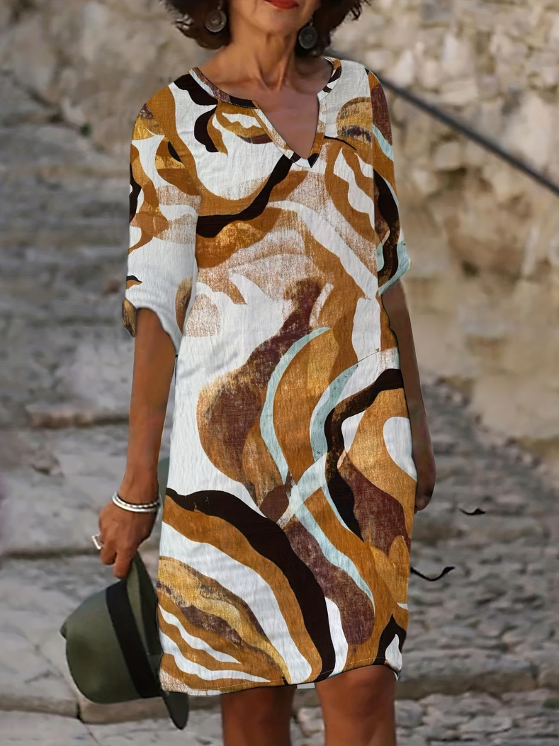 Vera | Abstract Print V-Neck Dress