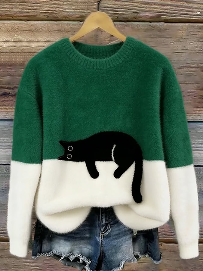 Bonnie | Cat Print Oversized Sweater