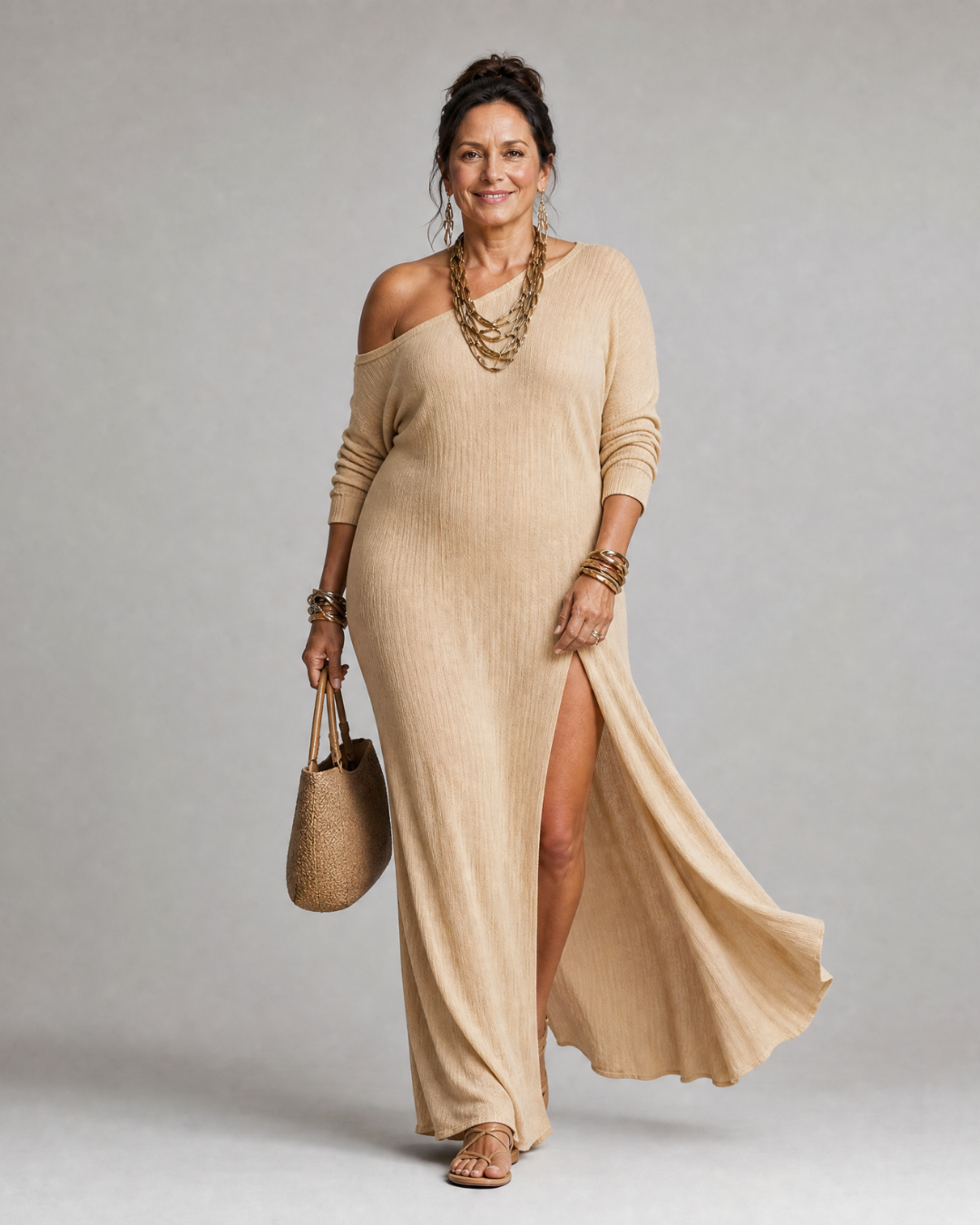 Asterelle | One Shoulder Side Slit Flowing Dress