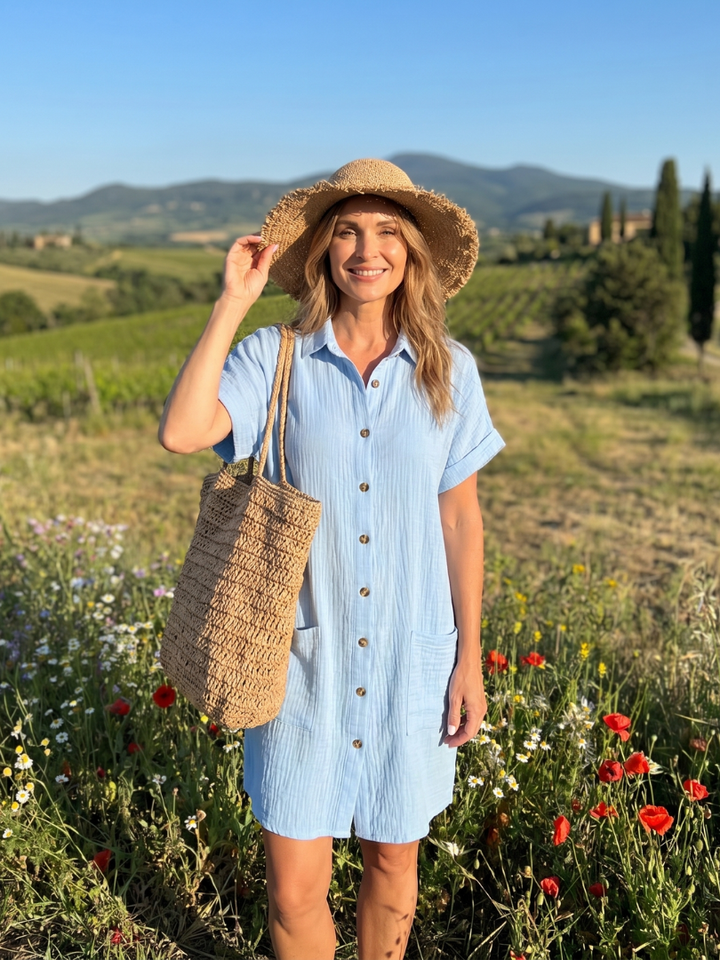 The Lena | Short Sleeve Pocket Knee-Length Dress