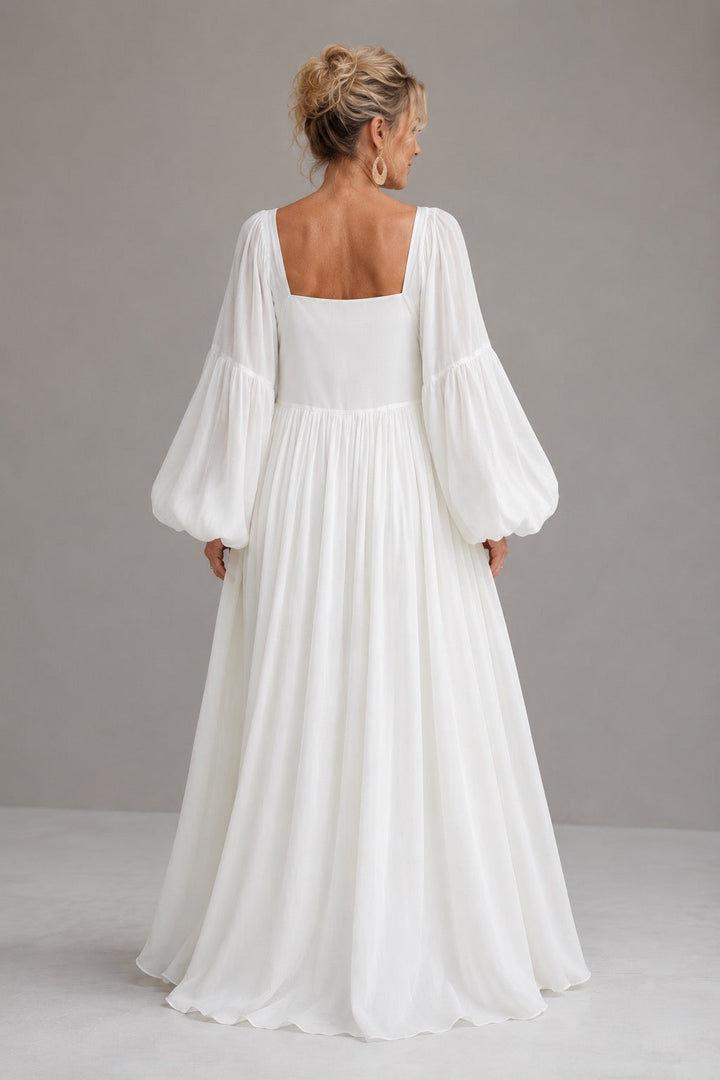 Caroline Square-Neck Puff-Sleeve Maxi Dress