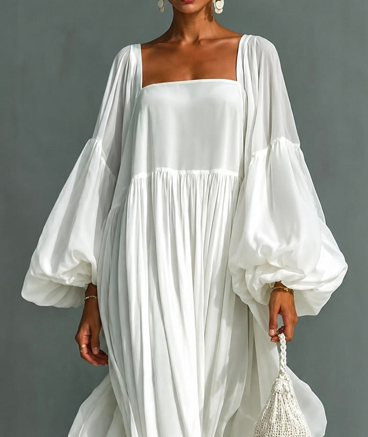Caroline Square-Neck Puff-Sleeve Maxi Dress