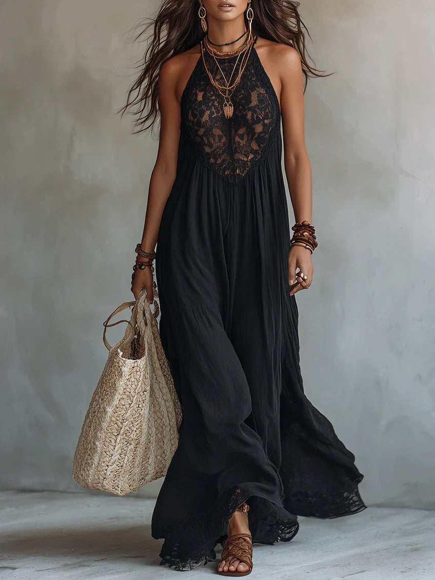 The Serafina | Lace Halter Maxi Dress