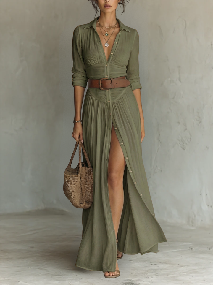 The Palmera | Notched Collar Maxi Dress