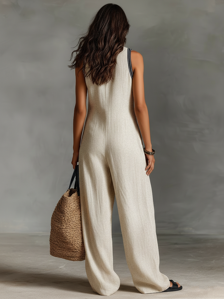 The Savanna | Embroidered Linen Sleeveless Jumpsuit