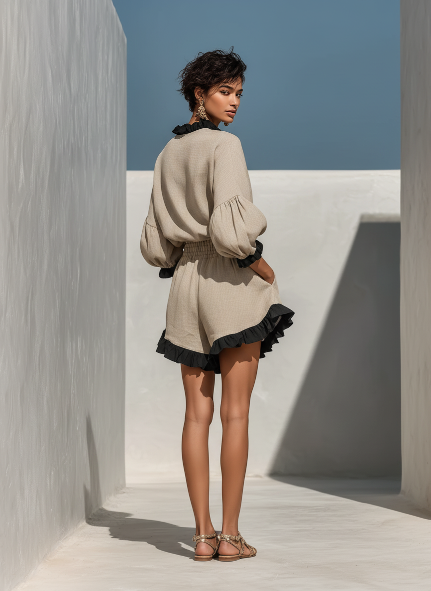 Sandrine | Ruffle Trim Blouse Set