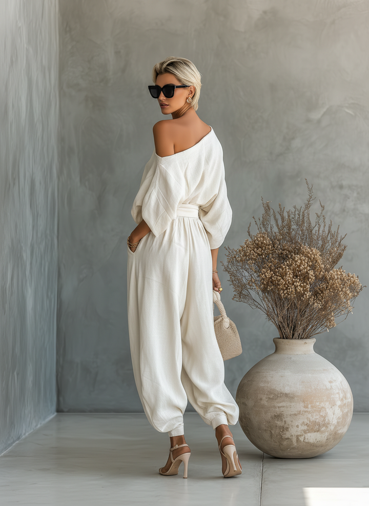 The Lisette | Off-Shoulder Tapered Pant Set