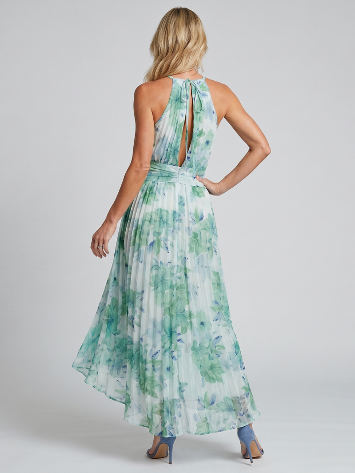 The Portia | Pleated Halter Floral Midi Dress