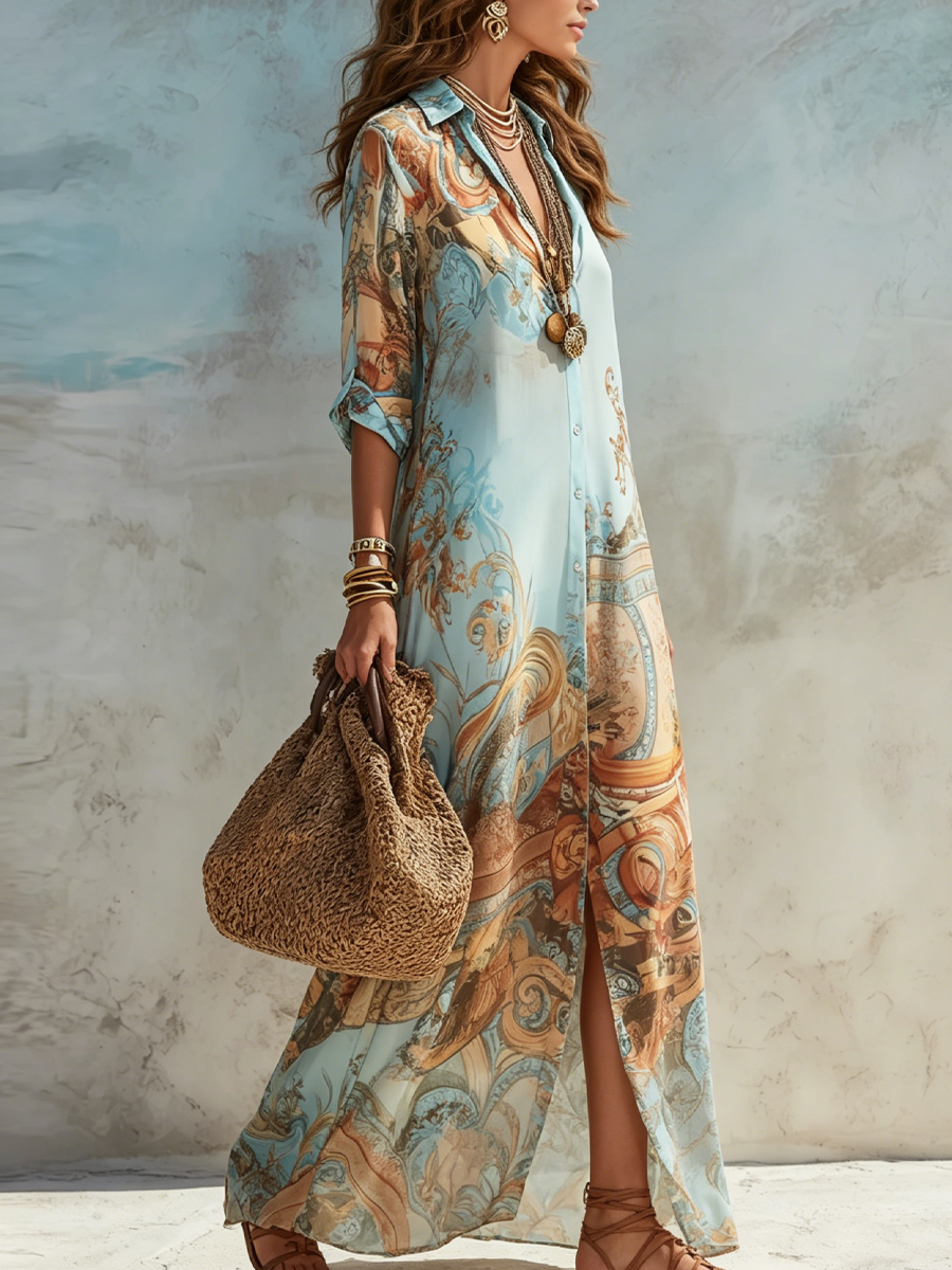 Marisol | Bohemian Print Shirt Maxi Dress