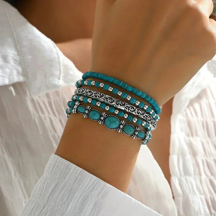 Boho bracelet set with turquoise beads