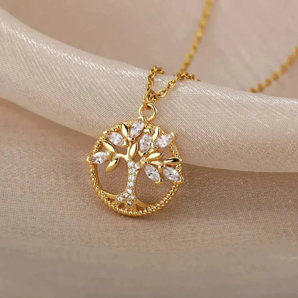Tree of Life Gold Pendant with Zirconia