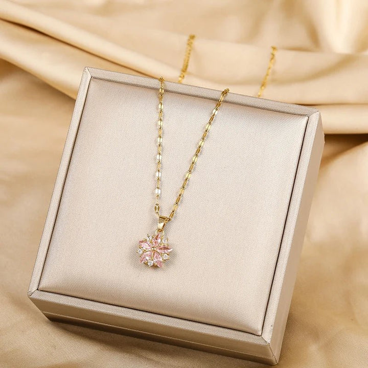 Sakura Rose Romantic Necklace in Stainless Steel