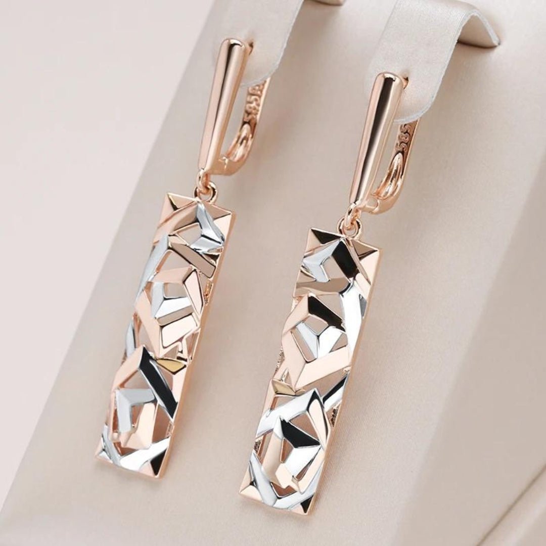 Elegant rectangular earrings of gold and silver