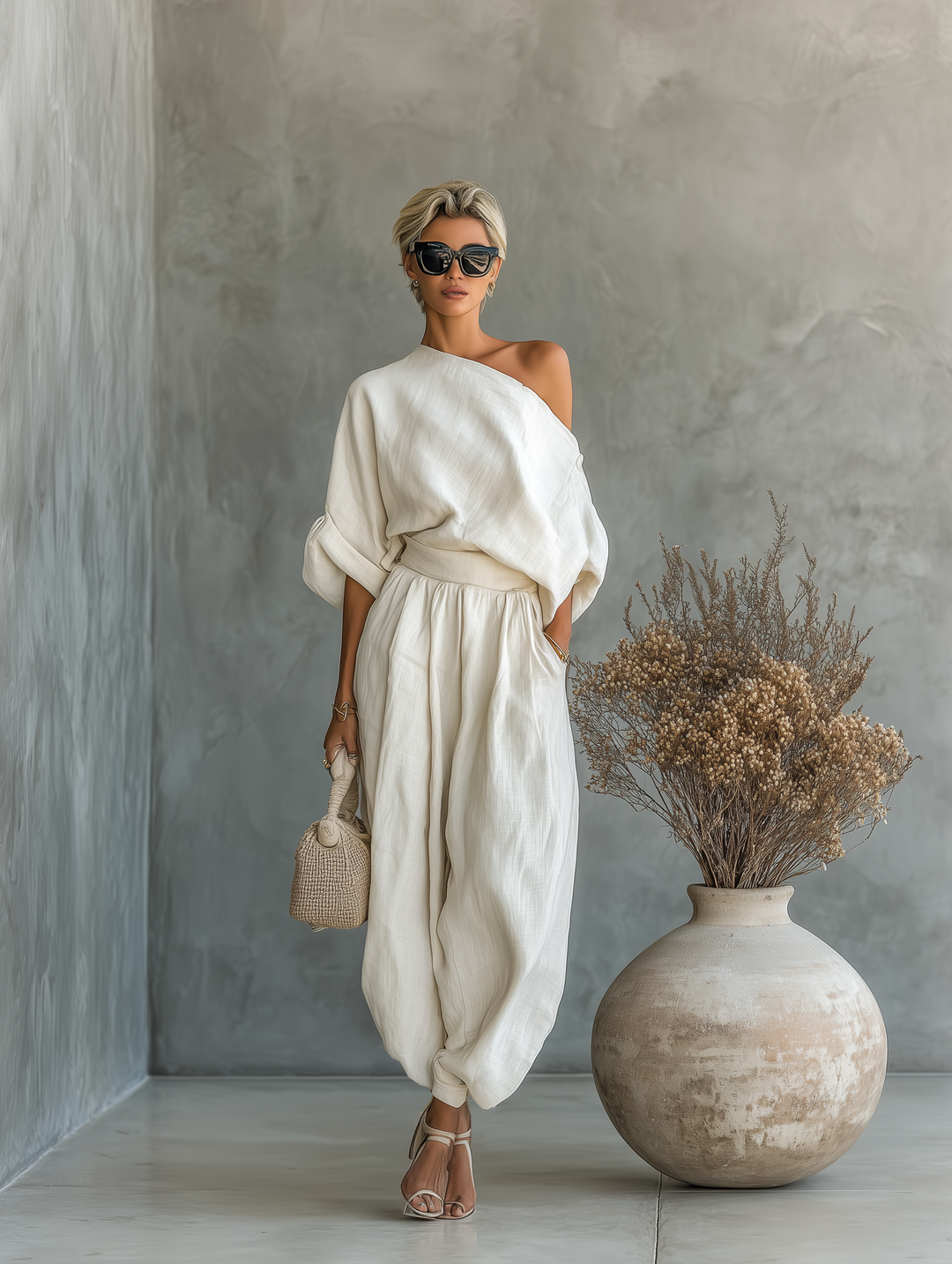 The Lisette | Off-Shoulder Tapered Pant Set