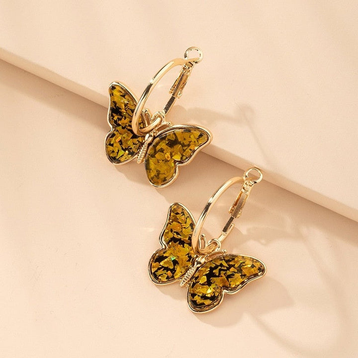 Gold Hoop Earrings with Multicolored Butterflies