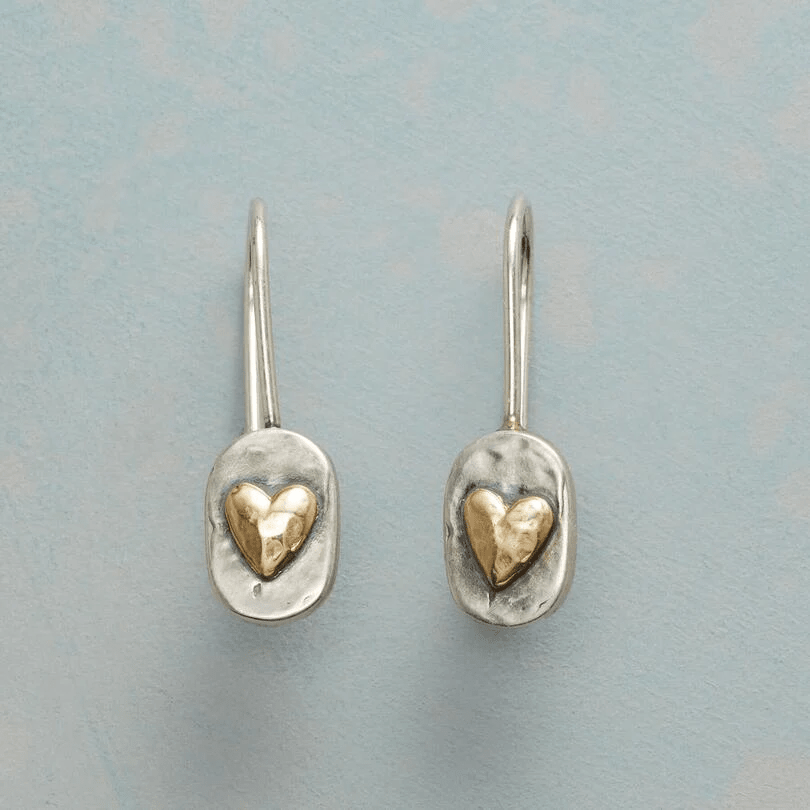 Heart-shaped earrings in silver and gold